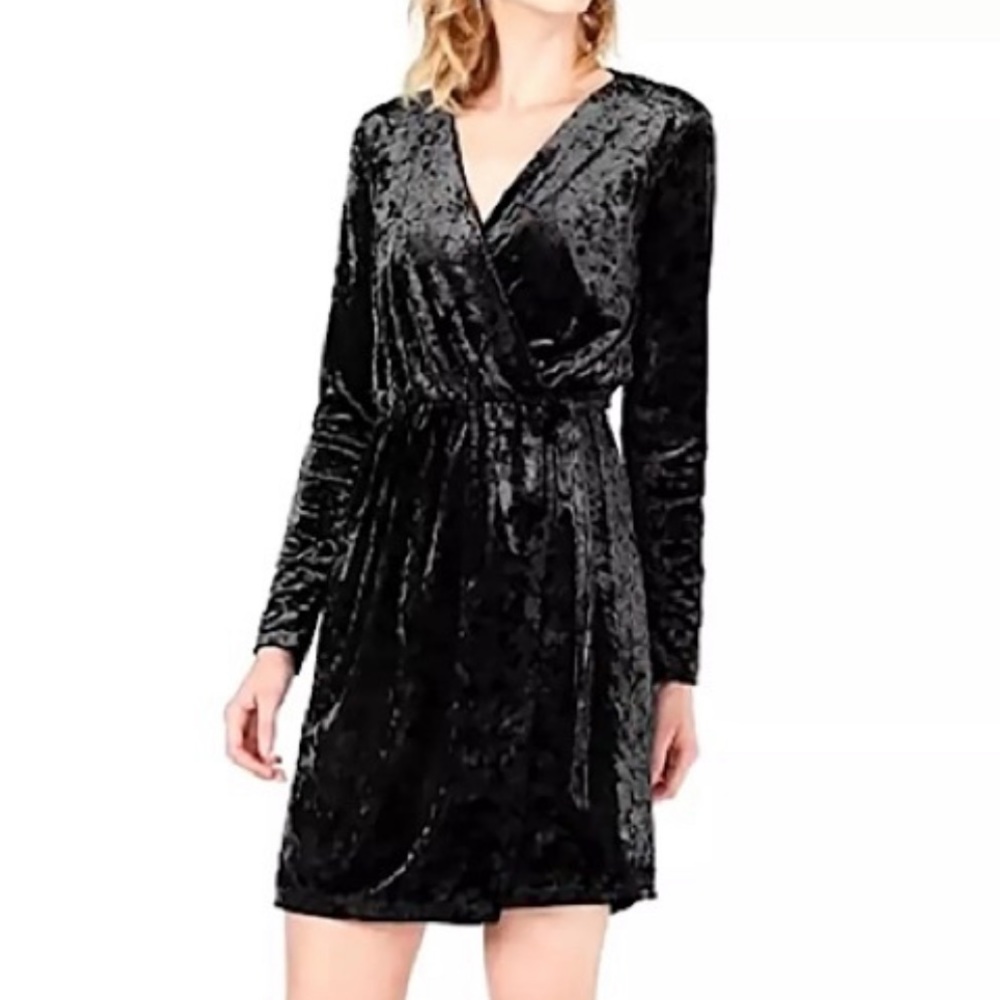 Bar III Black Velvet Long Sleeve Mini Dress - Size S